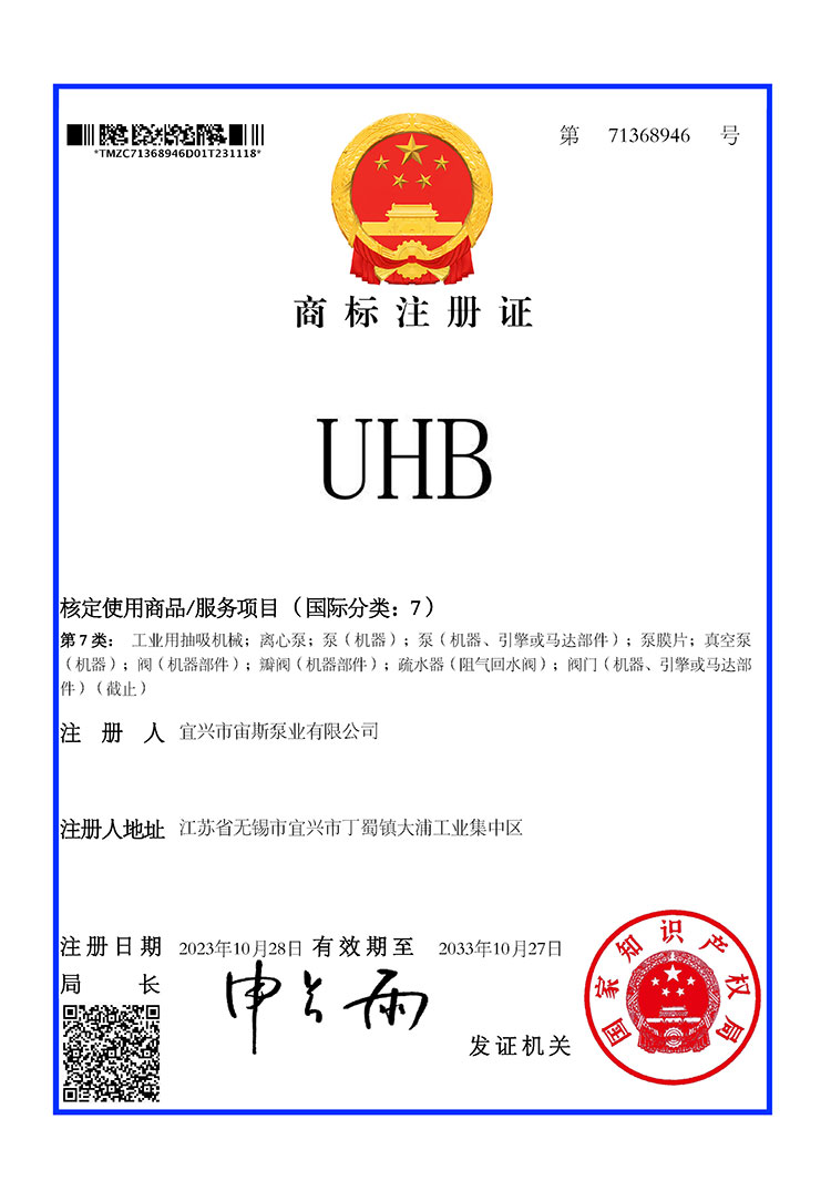 商標注冊證：UHB